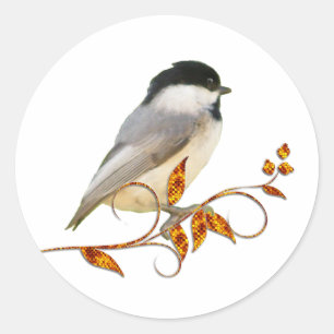 Chickadee auf Jeweled Blätter Runder Aufkleber