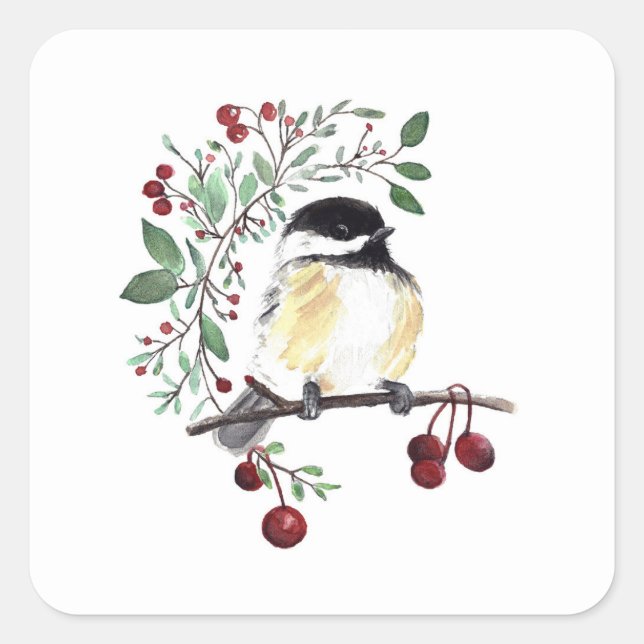 Chickadee Bird Art Quadratischer Aufkleber (Vorderseite)