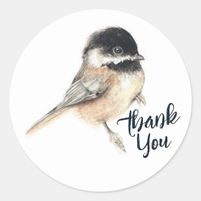 Chickadee Bird Art Vielen Dank Runder Aufkleber (Vorderseite)