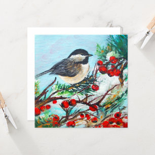 Chickadee Bird Berries Kunst-Card Karte