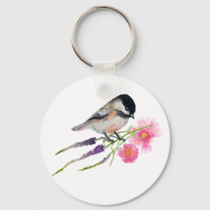 Chickadee Bird Blume Schlüsselanhänger