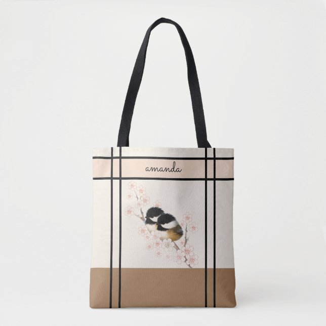 Chickadee Bird Cherry Blossom Tote Bag Tasche (Vorderseite)
