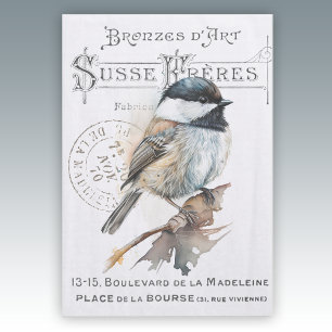 Chickadee Bird Französisch Typografie Vintag Decou Seidenpapier