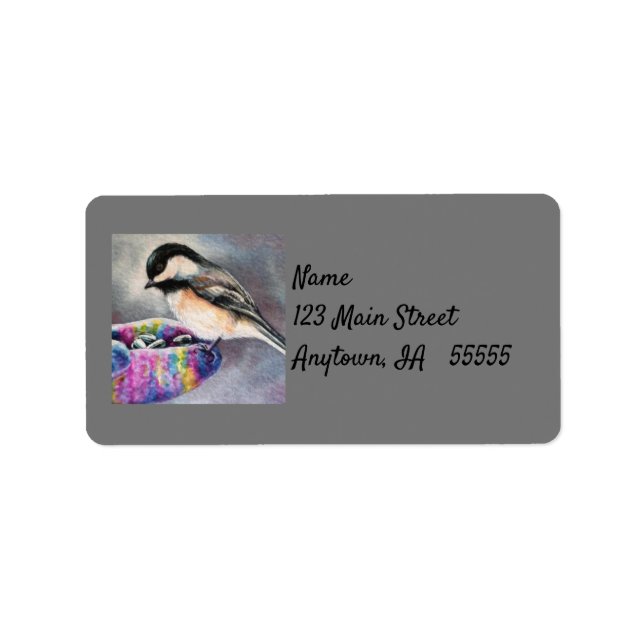 Chickadee Bird frisst von Hand Adressaufkleber (Vorne)