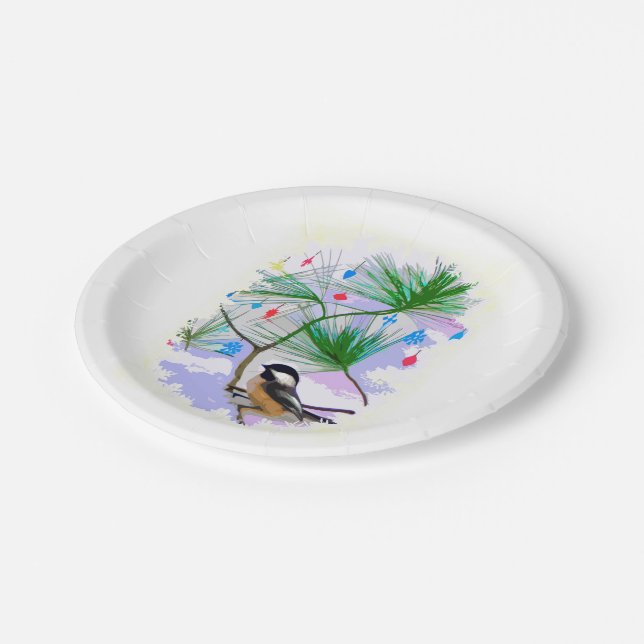 Chickadee Bird in Baumpapier-Tellern Pappteller (Schrägansicht)