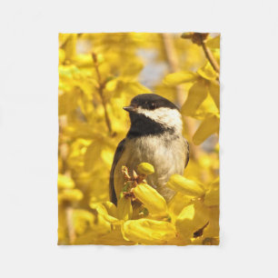 Chickadee Bird in gelben Blumen Fleece Blanket
