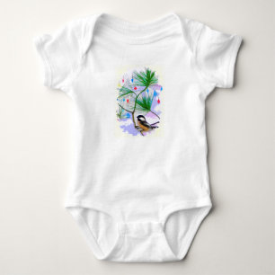 Chickadee Bird in Tree Baby Jersey Bodysuit Strampler