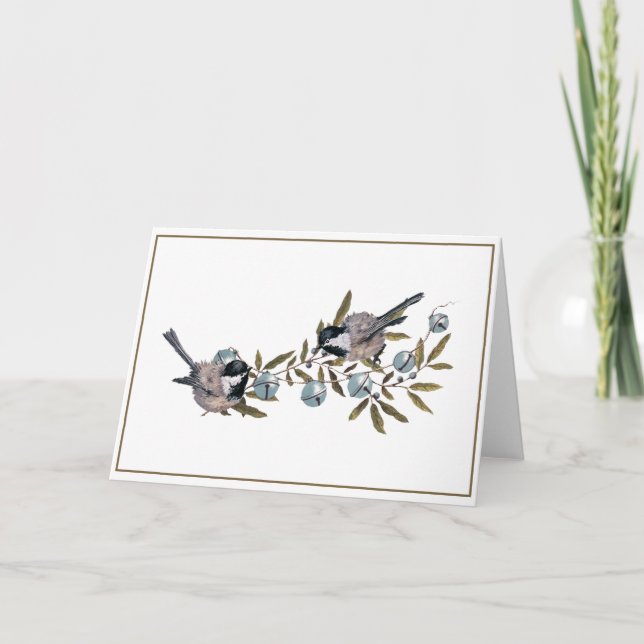 Chickadee Bird Jingle Bells Christmas Holiday Karte (Vorderseite)