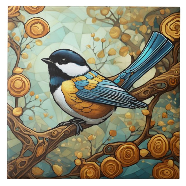 Chickadee Bird Kunst, Dichtung und Musik Fliese (Vorderseite)