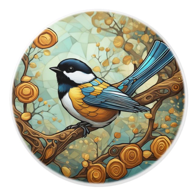 Chickadee Bird Kunst, Dichtung und Musik Keramikknauf (Vorderseite)