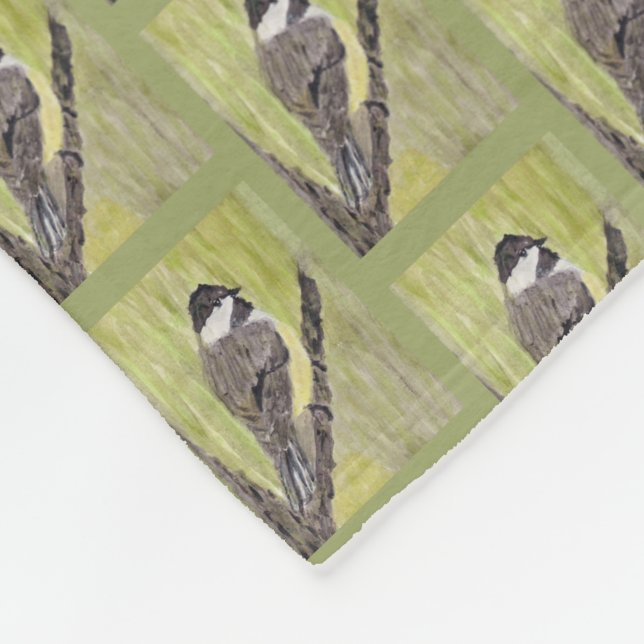 Chickadee Bird mit schwarzer Kappe - Acrylmalerei. Fleecedecke (Ecke)