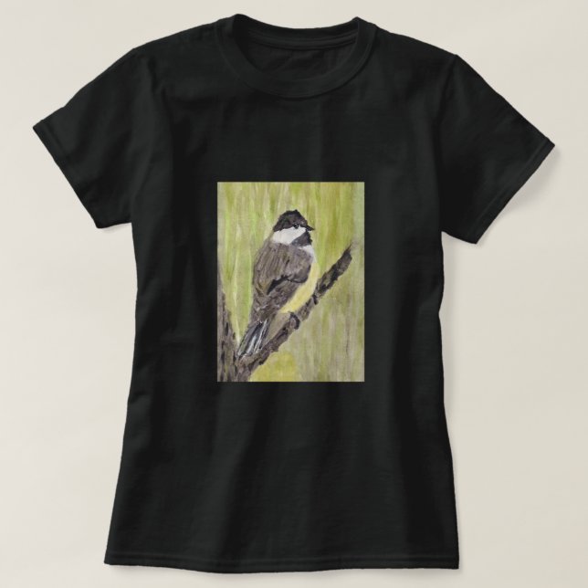 Chickadee Bird mit schwarzer Kappe - Acrylmalerei. T-Shirt (Design vorne)