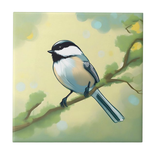 Chickadee Bird Nature Fliese (Vorderseite)