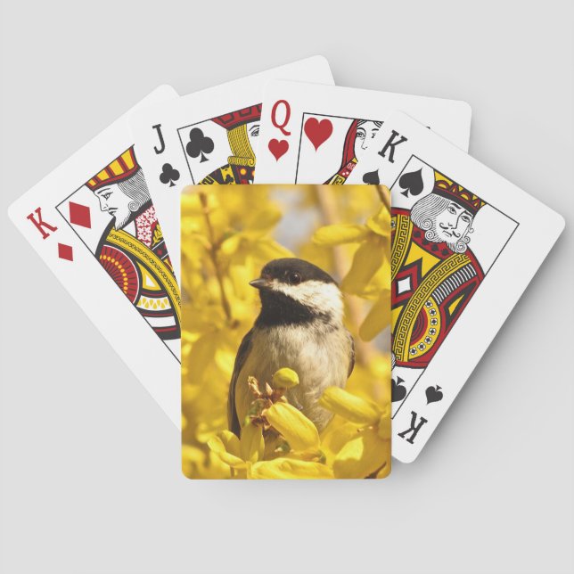 Chickadee Bird und Gelbe Blumen Spielkarten (Rückseite)