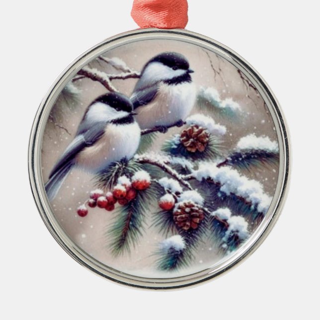 Chickadee Bird Weihnachtsdekoration Ornament Aus Metall (Vorne)