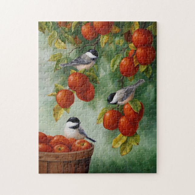 Chickadee Birds Apple Harvest (Vertikal)