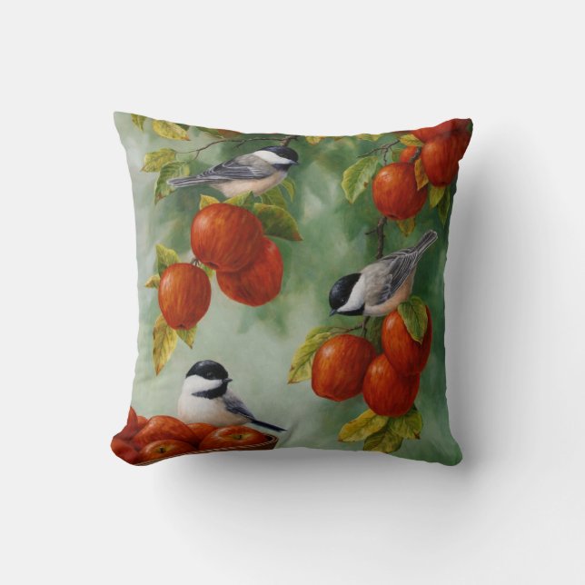 Chickadee Birds Apple Harvest Kissen (Vorderseite)