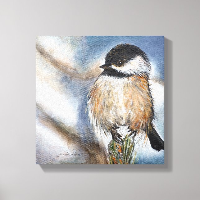 Chickadee Black Capped Bird Winter Art Leinwanddruck (Vorderseite)
