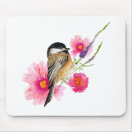 Chickadee Black Capped Wasserfarbe Blume Mousepad
