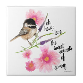 Chickadee Black Capped Wasserfarbe Frühling Sprich Fliese
