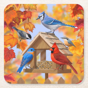 Chickadee Bluebird Kardinal Blue Jay Herbstleaves Rechteckiger Pappuntersetzer