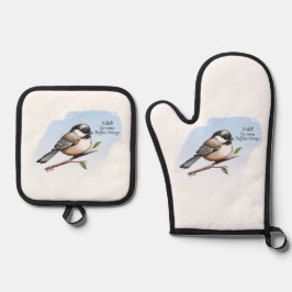 CHICKADEE BUFFALO WINGS von Jeff Willis Art Ofenhandschuh & Topflappen-Set