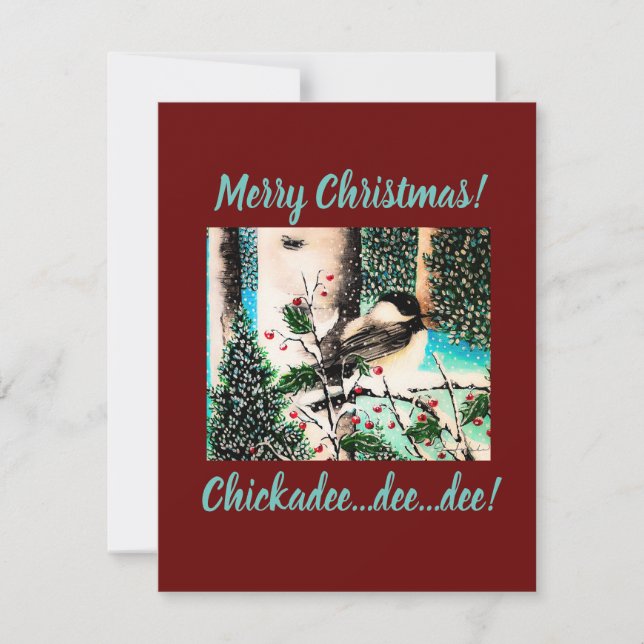 Chickadee Christmas Chatter Feiertagskarte (Vorderseite)