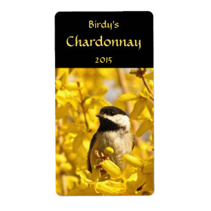 Chickadee en Forsythia Fleurs Vins Étiquettes