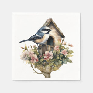Chickadee Floral Paper Napkin Serviette