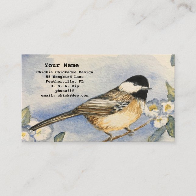 Chickadee Garden Blume Wasserfarben Visitenkarte (Vorderseite)