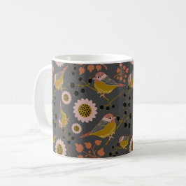 Chickadee Gold Pink Black Berries Blume Muster Kaffeetasse