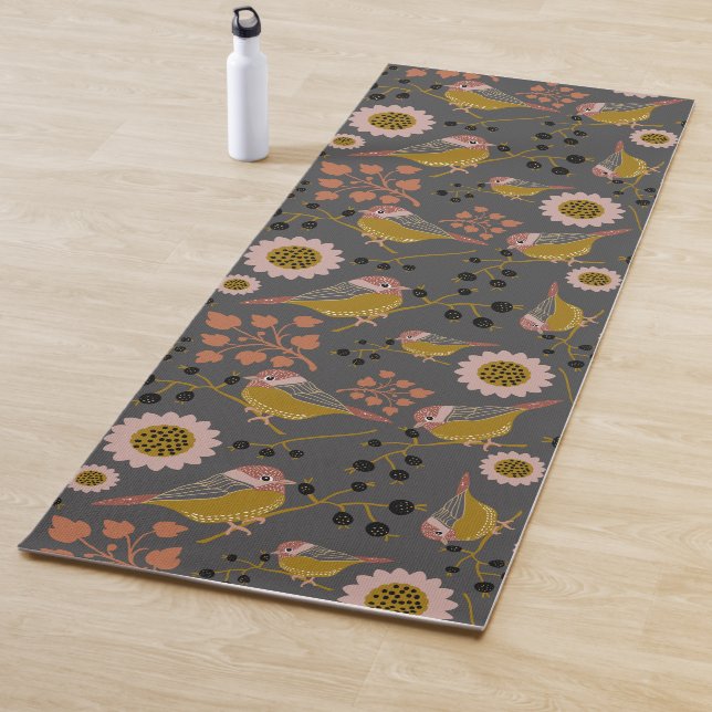 Chickadee Gold Pink Black Berries Blume Muster Yogamatte (Beispiel)