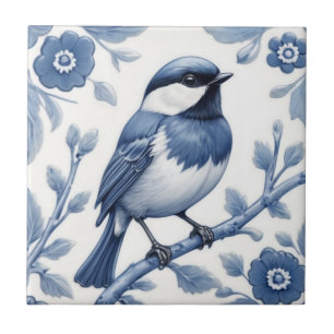 Chickadee Great Tit Bird Delft Blue und White Fliese
