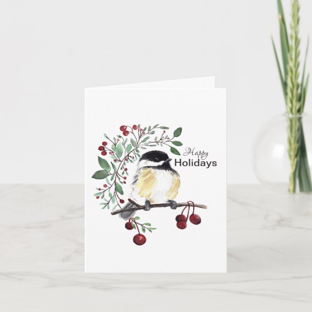 Chickadee Happy Holidays Card Karte (Vorderseite)