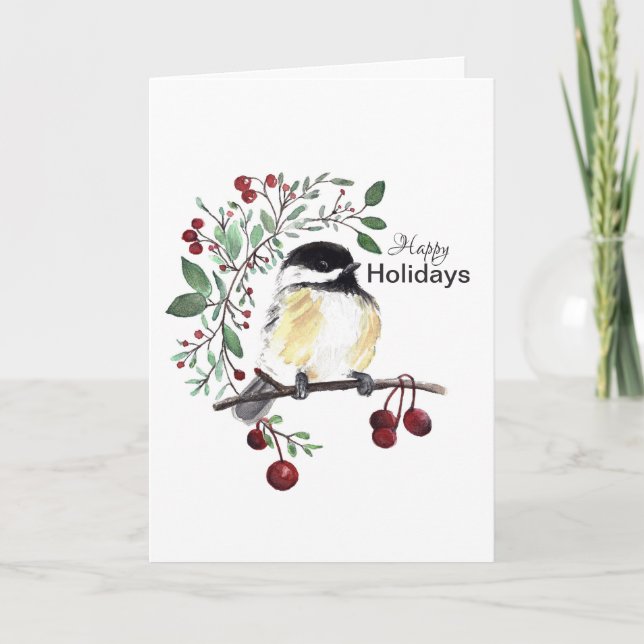 Chickadee Happy Holidays Karte (Vorderseite)