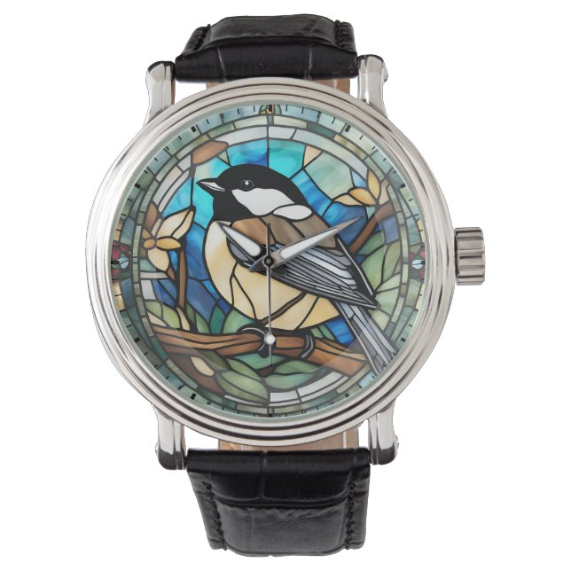 Chickadee-Imitate aus festgeklemmtem Glas, Großer  Armbanduhr (Vorderseite)