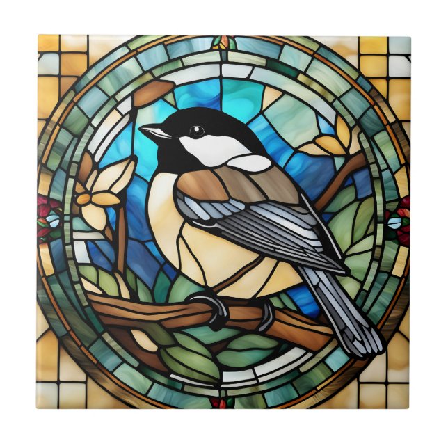 Chickadee-Imitate aus Hartglas Großer Tit Bird Fliese (Vorderseite)