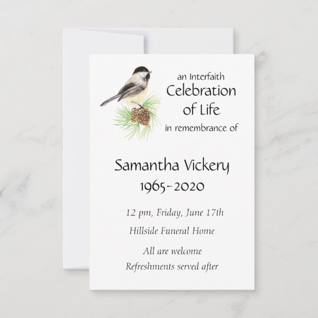 Chickadee Invitation du service Memorial (Dos)