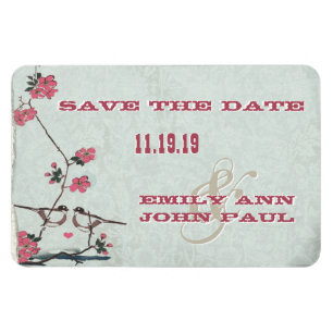 Chickadee Love Birds Kirschblüten Save the Date Magnet