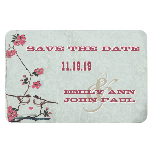 Chickadee Love Birds Kirschblüten Save the Date Magnet (Horizontal)