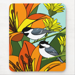 Chickadee mit Blumendruck Mousepad