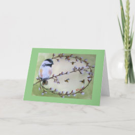 Chickadee, Pussy Willow Falded Announcement Card Ankündigung