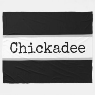 CHICKADEE Retro Text Schwarz-weiß Grau Streifen Fleecedecke