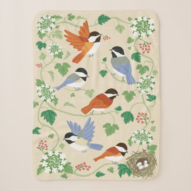 Chickadee Song Beige Sherpa Blanket Sherpadecke (Vorderseite)