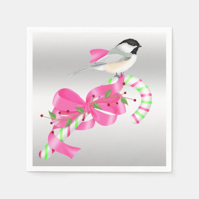 Chickadee u. Candycane Serviette (Vorderseite)