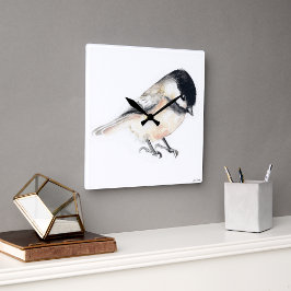 Chickadee Uhr Watercolor Square