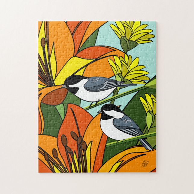Chickadee und Blume (Vertikal)