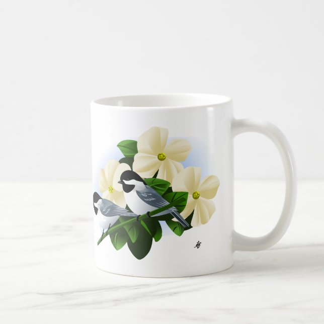 Chickadee und Dogwood-Blume Kaffeetasse (Rechts)