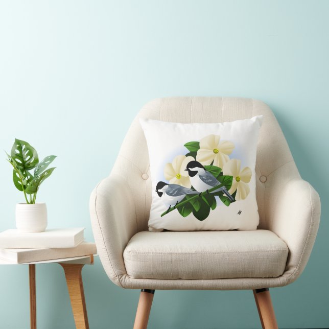 Chickadee und Dogwood-Blume Kissen (Stuhl )