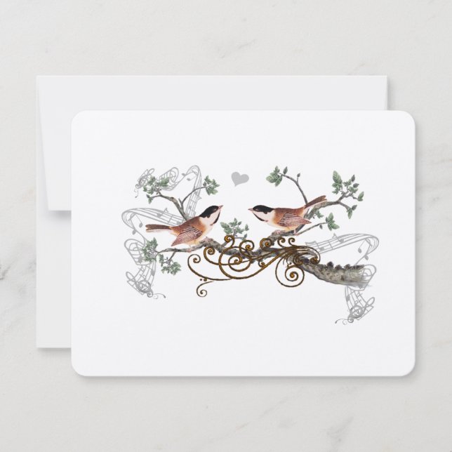 Chickadee Vintag Love Birds Wedding RSVP Karte (Vorderseite)